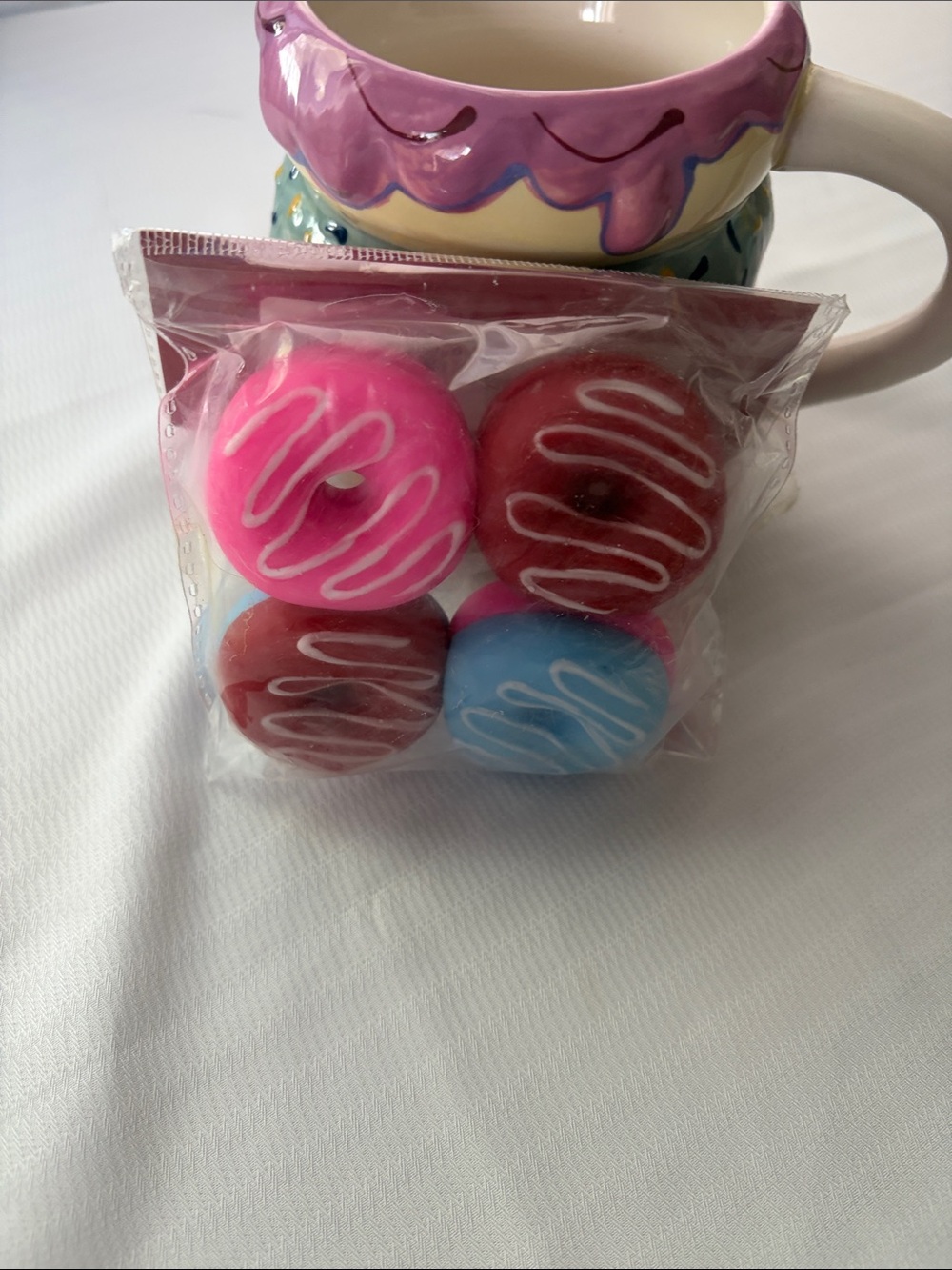 Donut Colorful Drip-Glazed Ceramic Mug - Pink, Yellow, Blue - Picture 4 of 6
